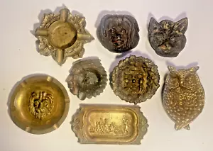 RARE COLLECTION 8 ANTIQUE METAL IRON BRASS BRONZE CIGAR & CIGARETTE ASHTRAYS - Picture 1 of 13