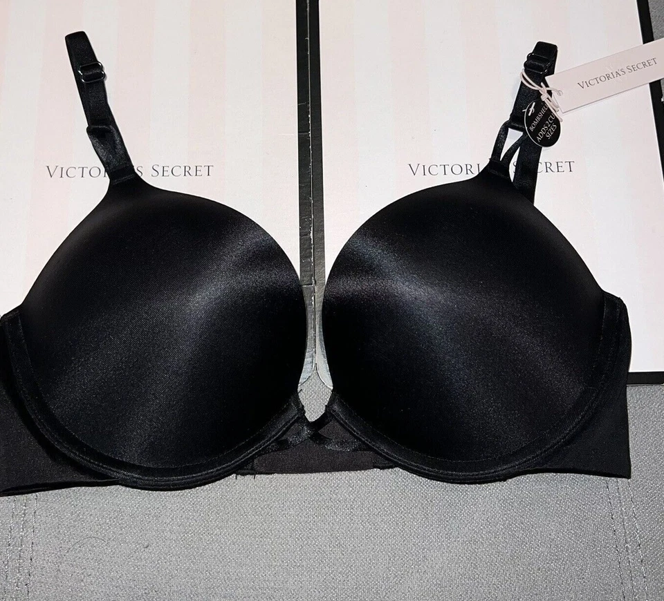 VICTORIA SECRET BOMBSHELL BRA ADD 2 CUP PLUNGE Super Push UP NEW Shine Strap - Image 1 of 4