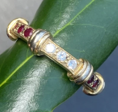 Anillo banda diamantes rubí eternidad vintage 8,75 joyería fina patrimonio usado 18 quilates Foto 1 de 4