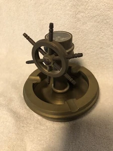 Vintage Brass Nautical Binnacle Compass & Ship Wheel Ash Tray - Picture 1 of 12