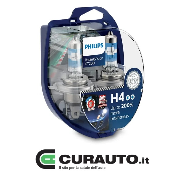 2 COPPIA LAMPADE H4 PHILIPS RACING VISION GT200 12V 60/55W +200% DI LUCE - Immagine 1 di 1