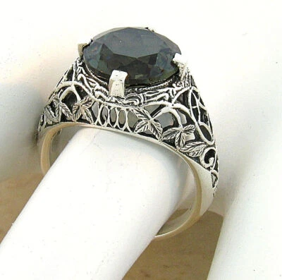 ANTIQUE STYLE 925 STERLING SILVER 4 CARAT GREEN SIM TOURMALINE RING         #529 - Image 1 of 4