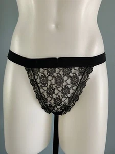 Bikini de cuerda vintage bragas negras nuevas de stock volantes encaje aleteo corte alto talla grande 7 - Imagen 1 de 7