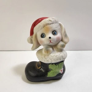 Vintage HOMCO #8903 Porcelain CHRISTMAS PUPPY DOG IN SANTA BOOT Figurine 2.5in - Picture 1 of 5