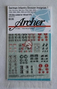 Insignias de vehículo de la división de infantería alemana Archer 1/35 Segunda Guerra Mundial #1 Ar35201 - Imagen 1 de 1