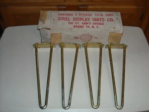 Vintage Hairpin Legs Mid Century Modern Metal Furniture Legs 12" ORIGINAL BOX - Picture 1 of 13