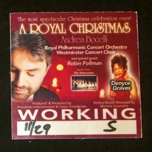 Andrea Bocelli 2005 A Royal Christmas Tour Equipo de Trabajo Satinado Backstage Pass - Imagen 1 de 1