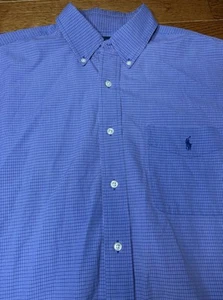 Ralph Lauren Shirt Mens Large Blue Gingham Check Plaid Blake Long Sleeve Pocket - Picture 1 of 7