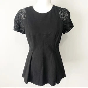 Rebecca Taylor schwarz Spitze Schößchen Bluse Top Gr. 6 Neu mit Etikett - Bild 1 von 11