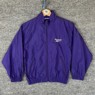 Chaqueta cortavientos vintage Reebok cremallera completa años 80 90 púrpura unisex niños pequeña Foto 1 de 4