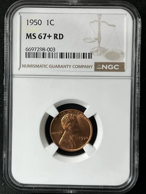1950  1C RD  Lincoln Wheat One Cent NGC MS67+RD   6697298-003 - Image 1 of 2