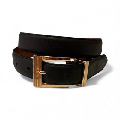 Cinturón Ralph Lauren para mujer vintage de cuero negro con hebilla en tono dorado Foto 1 de 4