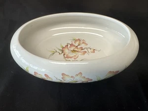 Vintage ovale Keramik Blumen Andenken Schale rosa Blume 6,5"x4,5" Shabby Landhaus Dekor - Bild 1 von 9
