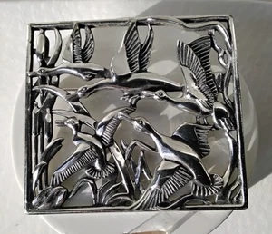 Vintage silberfarbene Enten große Brosche Anstecknadel Anhänger - Bild 1 von 7
