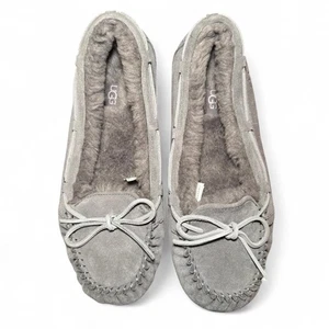 UGG Ansley Moccasin Slippers Women’s Size 11 Gray Suede Sheepskin Fur Lined - Foto 1 di 8