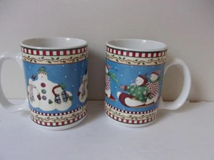 2 Sakura Debbie Mumm Genuine Stoneware Jolly Snowman 12oz. Coffee Tea Mugs -2000 - Picture 1 of 5