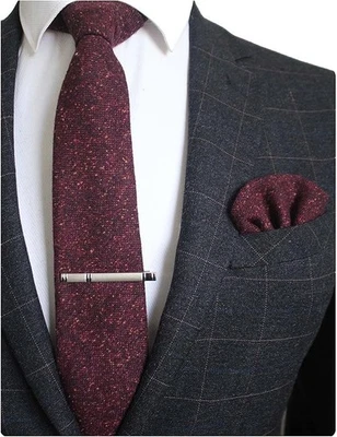 Бургундский кашемир шерсти галстук и карман квадратный носовой платок и галстук зажим комплект - Изображение 1 из 2