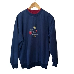 M&C Sportswear Peace Love Happiness Sweatshirt Stars Womens Size XL Blue - Picture 1 of 7