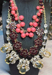 Lot Of 3 Talbots Runway Rhinestone Statement Necklaces Chain Rhinestone Crystal - Picture 1 of 14