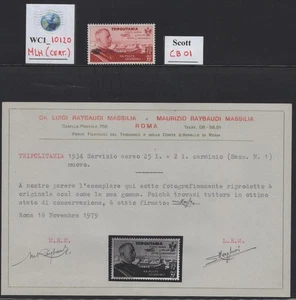 WC1_10120. IT. COL.:TRIPOLITANIA.1934 Servizio di Stato con cert. Scott CBO1. MLH - Foto 1 di 1