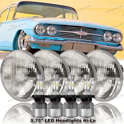 4pcs 5.75"INCH 5-3/4 Round LED Headlights Hi/Lo Beam For Chevy Bel Air 1960-1973 - Image 1 of 4