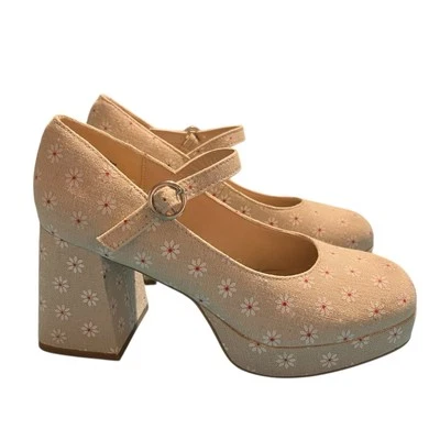 Tacones Madden Girl Plataforma Mary Jane Bronceado Lona Estampado de Flores Talla 6.5 Foto 1 de 4