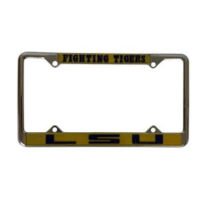 Louisiana State LSU Fighting Tigers License Plate Frame Chrome & Yellow - Picture 1 of 3