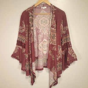 Roommates Cardigan Women's 2XL Garnet Red Crochet Bell Sleeve Lightweight - Picture 1 of 9