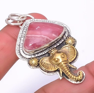Pingente de prata esterlina 925 rodocrosita Lord Ganesh 1,95" P429, presente de Natal - Imagem 1 de 4