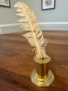 Soporte de tinta vintage con pluma de plumas latón macizo EE. UU. - Imagen 1 de 6