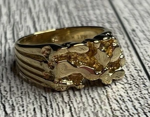 Herren Woman’s Brutalist 14k Gold Plated Vintage Nugget Ring Size 6.75 - Bild 1 von 13