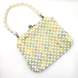 Cartera palomitas de maíz vintage Grandee con cuentas de plástico pastel punto caramelo MCM - Imagen 1 de 9