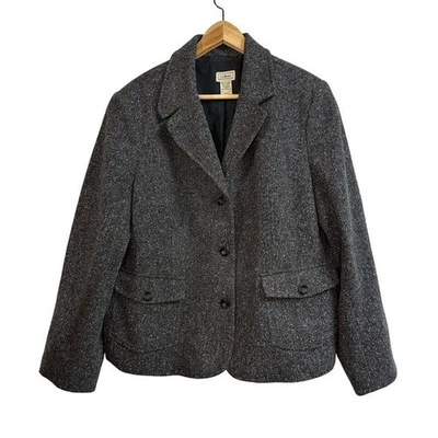 Chaqueta Blazer LL Bean Para Mujer XL Petite Tweed Mezcla Lana Gris 3 Bolsillos con Botones Foto 1 de 4