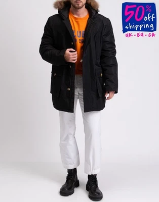 PVP €910 ROBERTO CAVALLI Parka Chaqueta Talla 3XL Borde de Piel de Mapache Logo Con Capucha Foto 1 de 4