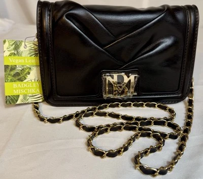 😎😎😎NWT BADGLEY MISCHKA BLACK GOLD Womens Crossbody Bag RETAIL $89 - Image 1 of 4