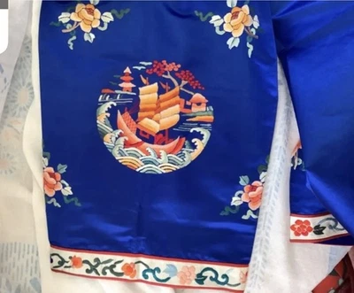 New !Chinese Silk Pants Royal Blue High Waist Antique Embroidery Art Deco 1930s - Image 1 of 4