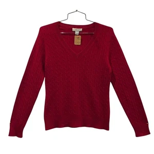 KENAR 2-fädiger Pullover 100% Kaschmir Zopfmuster V-Ausschnitt Größe L - Bild 1 von 4