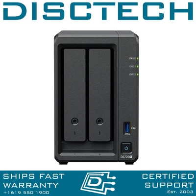 Synology 32TB DS725+ 5-Bay 2x 16TB Enterprise 24/7 4GB RAM NAS Server - Image 1 of 4