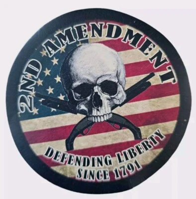 USA 2ND AMENDMENT GUN PERMIT SKULL MOTORCYCLE BIKER LEATHER SEW ON PATCH 3.5" - Image 1 of 3