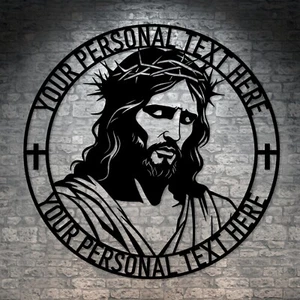 Personalized Jesus Face Metal sign Gift. Custom Religious Christian Wall Decor - Picture 1 of 15