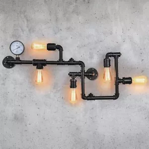 5-Light Industrial Wall Light Black Wrought Iron Pipe Wall Sconce Lamp Steampunk - Picture 1 of 12