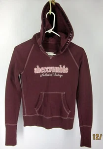 Abercrombie Girls Large Maroon Pullover Hoodie Stitched Graphic Quilted Hood - Picture 1 of 3