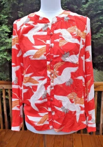 Anthropologie CONVERSATIONS 29 von 52 seidig rot Kranichmuster Bluse Gr. 2 - Bild 1 von 4