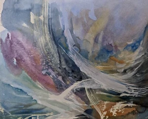 ABSTRACT ORIGINAL WATERCOLOR PAINTING Signed - Picture 1 of 6