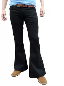 Mens FLARES Black Bell Bottoms hippie vtg indie trousers pants 60s 70s disco NEW - Picture 1 of 6