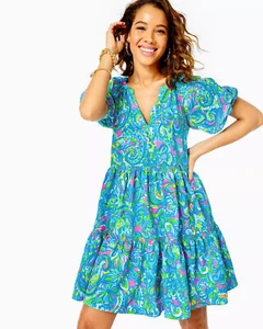 Lilly Pulitzer Women's Shannon Tiered Swing Dress Seabreeze Blue NWT $198