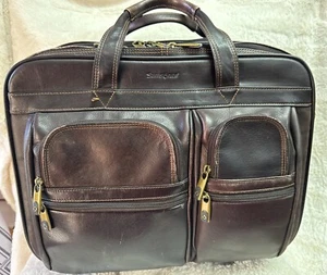 Samsonite Brown Leather Wheeled Portfolio Rolling Carry-On Laptop Briefcase Bag - Picture 1 of 20