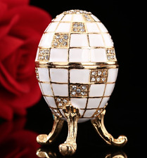 White Gold Crystal Faberge Egg Legs Russian Royal Imperial Trinket Jewellery Box
