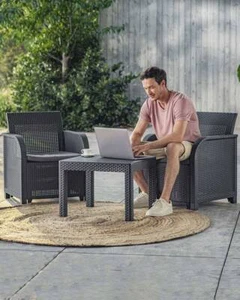 Keter Rattan Garden Furniture Set Bistro Chairs Table Patio Balcony Set Outdoor - Picture 1 of 7