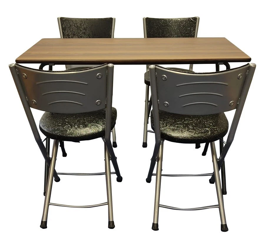 Meta Folding Dining Table with 4 Artificial Faux Leather Padded Chairs Set - Image 1 of 4